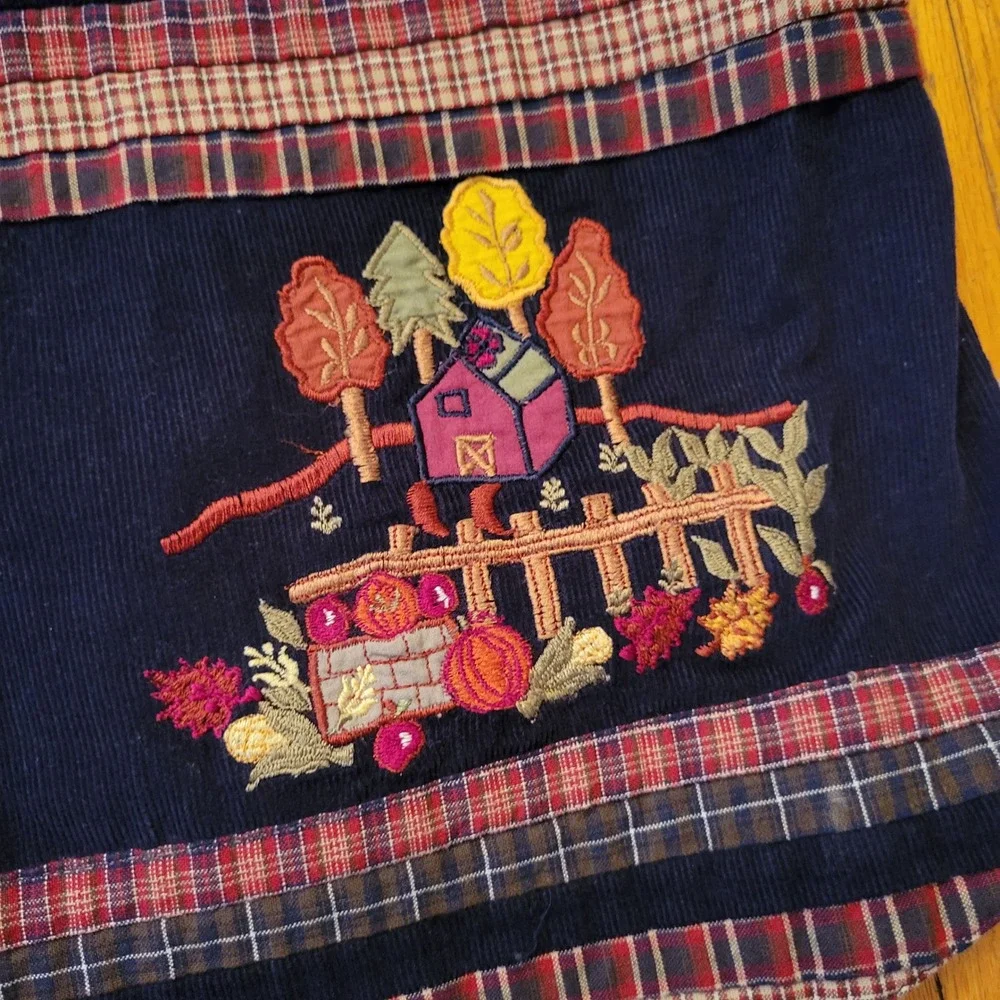 Bobbie Brooks Navy Corduroy Embroidered Scarecrow Farm Vest L 12 14 Retro Earthy